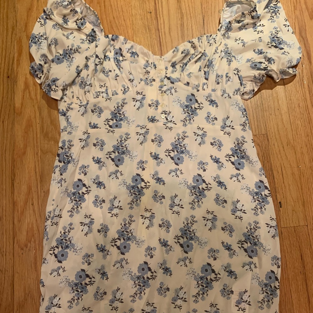 BooHoo Floral Puff Sleeve Button Front Mini Dress - UK Size 16